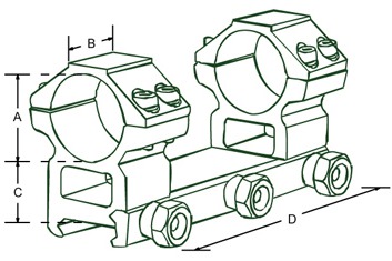 схема крепления Leapers UTG AccuShot на Weaver, средние кольца 25,4 мм (RGWM2PA-25M4)
