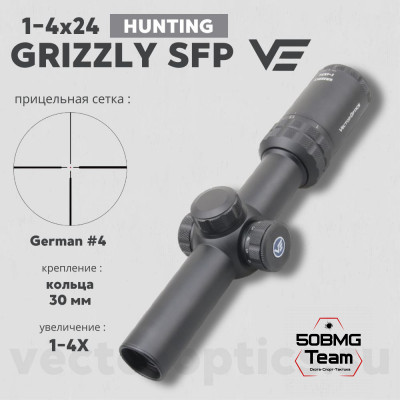 Оптический прицел Vector Optics Grizzly 1-4x24 SFP кольца 30мм