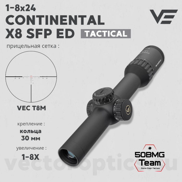 Оптический прицел Vector Optics Continental Tactical X8 1-8x24 SFP ED кольца 30мм