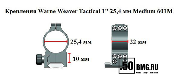 Кольца Warne на Weaver для 25,4 мм прицелов, средние (601M)
