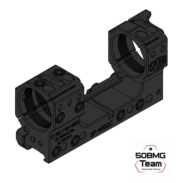 SP-4902C Тактический кронштейн Spuhr Scope Mount кольца 34мм на Picatinny/Weaver наклон 9 MIL/30MOA L=120мм Н=38мм