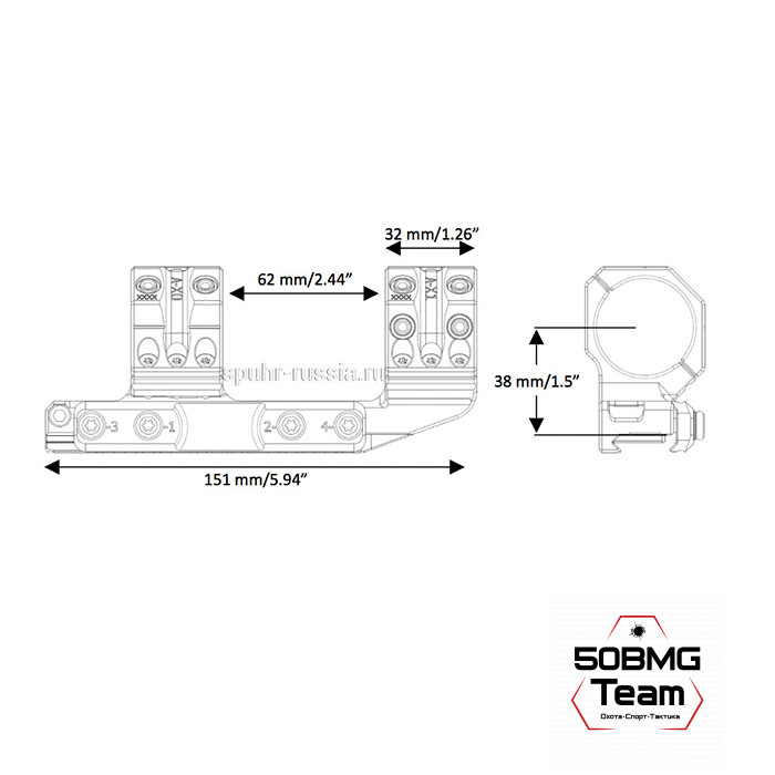 Быстросъемный кронштейн Spuhr QDP-3616, кольца 30 мм на Weaver, Picatinny (20,6 M.O.A., H-38 мм)