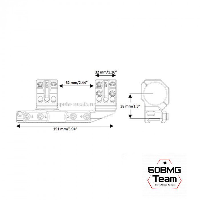 Быстросъемный кронштейн Spuhr QDP-3616, кольца 30 мм на Weaver, Picatinny (20,6 M.O.A., H-38 мм)