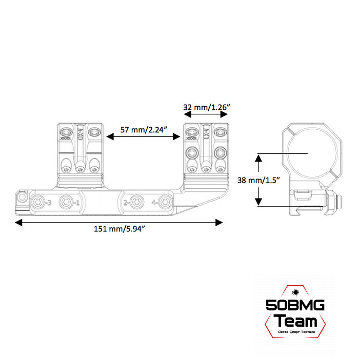 Быстросъемный кронштейн Spuhr QDP-4016, кольца 34 мм на Weaver, Picatinny (0 M.O.A., H-38 мм)