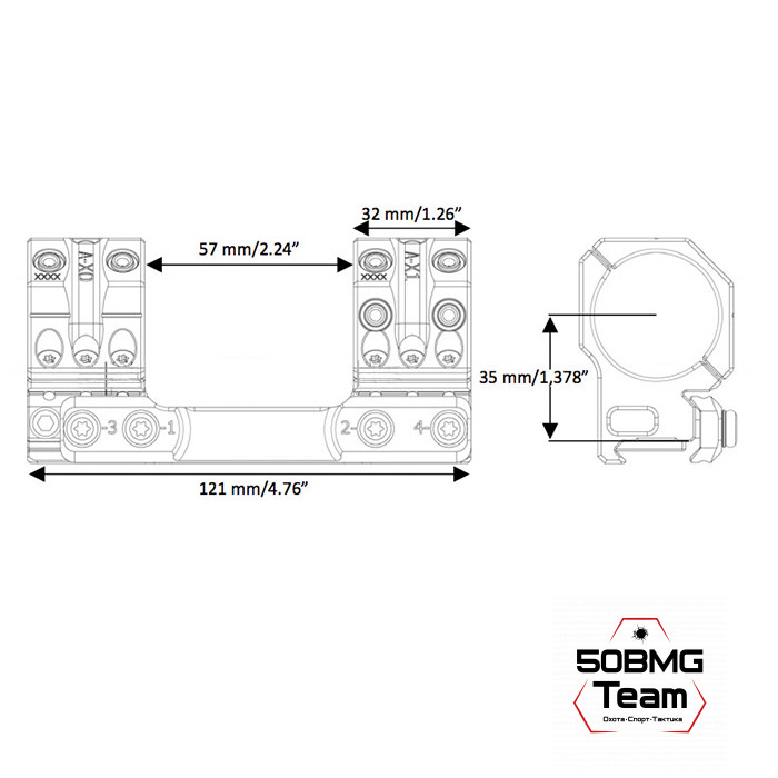 Кронштейн Spuhr ST-4701, кольца 34 мм на Sako TRG (7Mil/24M.O.A.,H-35 мм)