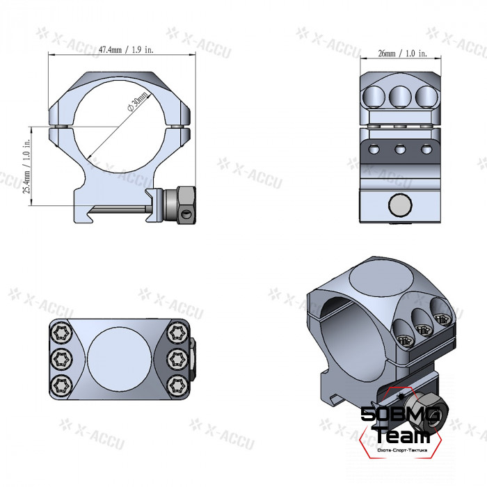 Кольца Vector Optics X-Accu 30мм BH=26мм Низкие на Picatinny/Weaver (XASR-3001)