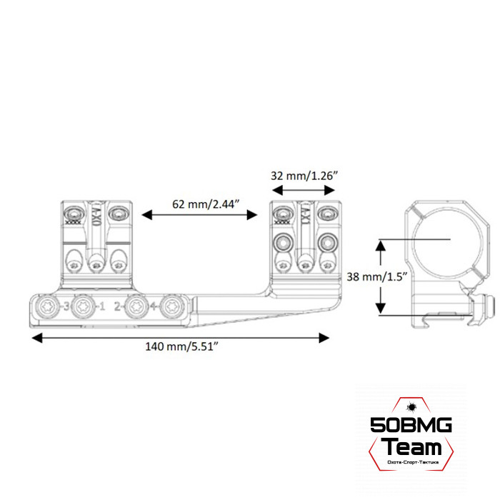 SP-3022C Тактический кронштейн SPUHR D30мм на Picatinny, H38мм, с выносом, без наклона общая длина 140мм
