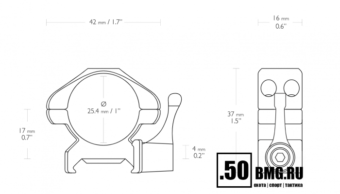 23010 Быстросъемные кольца Hawke 26мм на Weaver низкие ВН=4мм