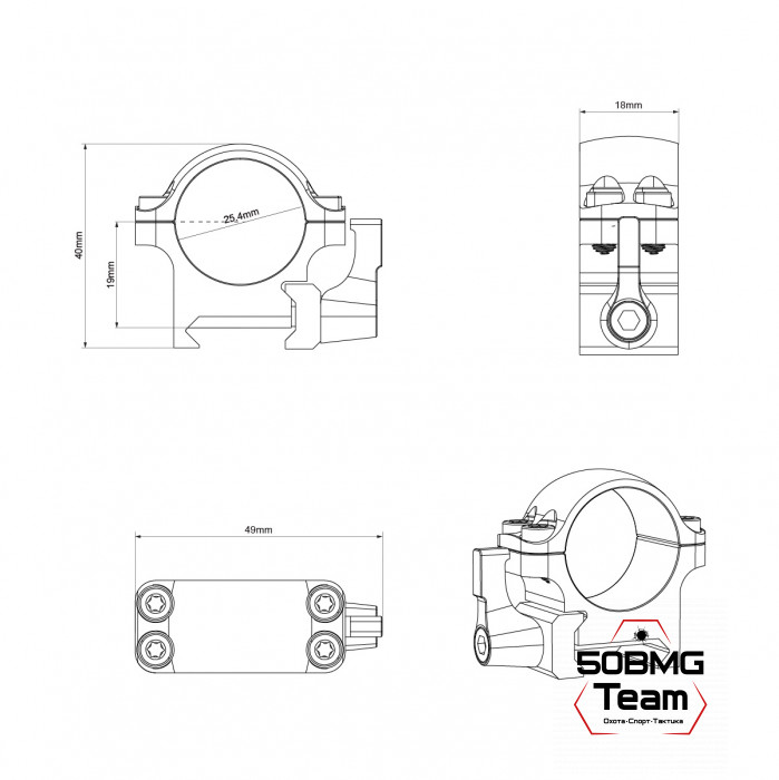 Быстросъемные кольца  Vector Optics 25,4мм, Weaver, Низкие H=19мм (XASR-SQ01)  