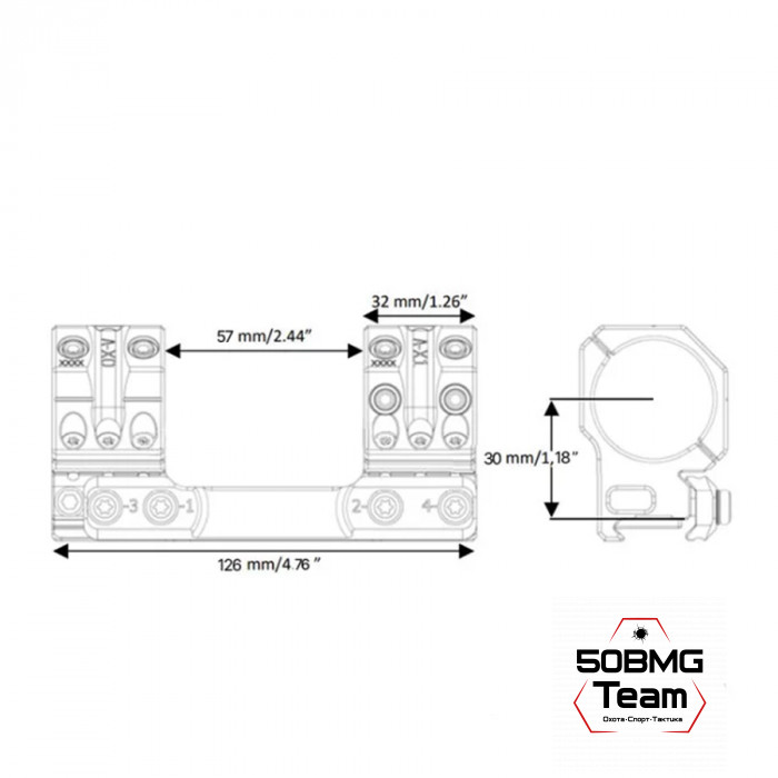 Кронштейн Spuhr SP-4801 кольца 34мм на Picatinny/Weaver (13 MIL/44,4 MOA.,H-30 мм)