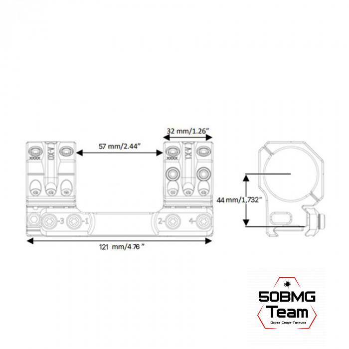 Кронштейн Spuhr ST-4708 кольца 34мм на SAKO TRG (7 MIL/24 MOA, Н-44 мм)