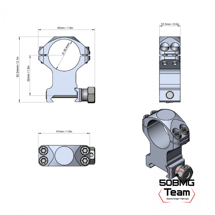 Кольца Vector Optics D26мм средние H=19,3mm  (XASR-2502P)