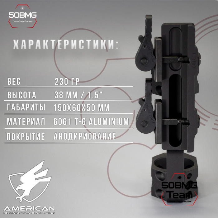 Быстросъемный моноблок на Picatinny American Defense Recon-34-STD, кольца 34 мм с выносом