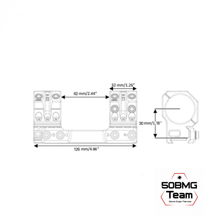 Кронштейн Spuhr SP-5601 кольца 35мм на Picatinny/Weaver (6 MIL/20,6 MOA, H=30мм)