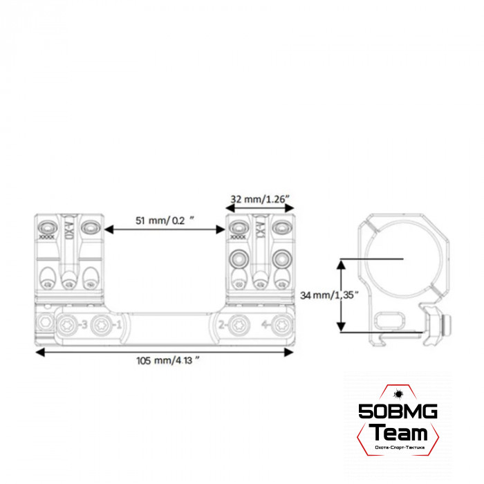 Кронштейн Spuhr SP-4036 кольца 34мм на Picatinny/Weaver (0 M.O.A., H-34 мм)