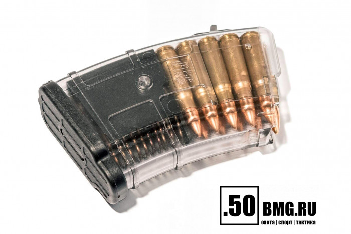 Магазин Pufgun на ВПО-136/АК/АКМ/Сайга (с сухарем) 7,62х39 10 патронов прозрачный (MAG SGA762 40-10/TR)