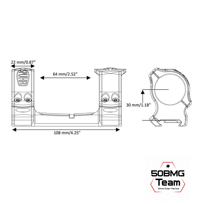 Кронштейн Spuhr SCP-3001A кольца 30 мм на Picatinny/Weaver L=118мм Н=30 мм