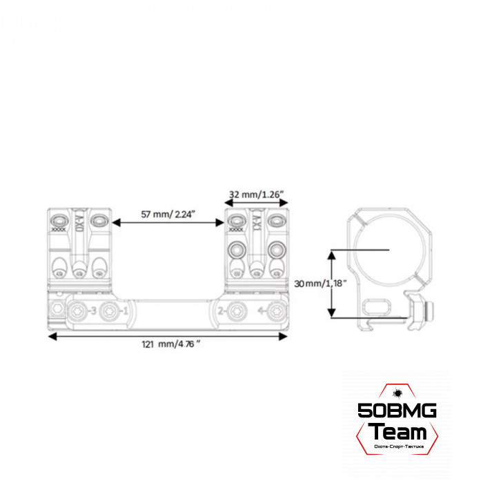 Кронштейн Spuhr SP-4001, кольца 34 мм на Weaver, Picatinny (0 M.O.A.,H-30 мм)