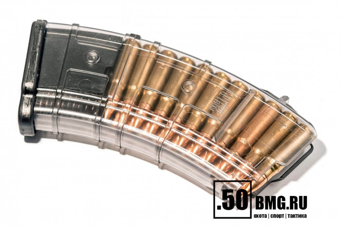 Магазин Pufgun на ВПО-136/АК/АКМ/Сайга (с сухарем) 7,62х39 20 патронов прозрачный (MAG SGA762 40-20/TR)