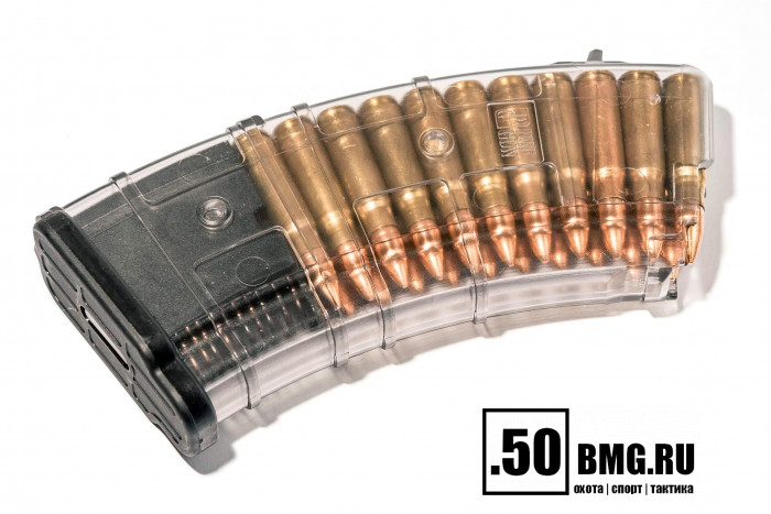 Магазин Pufgun на ВПО-136/АК/АКМ/Сайга (с сухарем) 7,62х39 20 патронов прозрачный (MAG SGA762 40-20/TR)