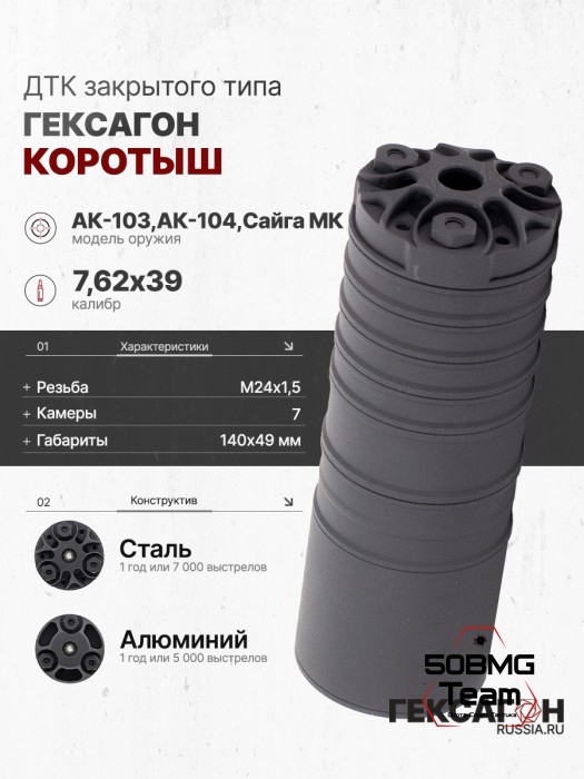 ДТК закрытого типа Гексагон коротыш на АК-103/АК-104/Сайга МК калибр 7,62х39