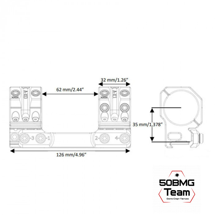 Кронштейн Spuhr SS-3601 кольца 30мм на призму Sauer STR (6 MIL/20,6MOA) L=126мм H=35мм