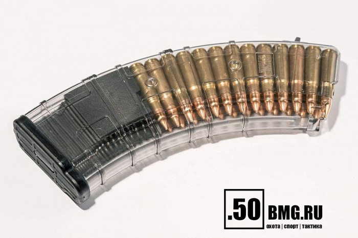 Магазин Pufgun на ВПО-136/АК/АКМ/Сайга (с сухарем) 7,62х39 30 патронов прозрачный (MAG SGA762 40-30/TR)