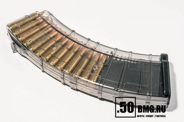 Магазин Pufgun на ВПО-136/АК/АКМ/Сайга (с сухарем) 7,62х39 30 патронов прозрачный (MAG SGA762 40-30/TR)
