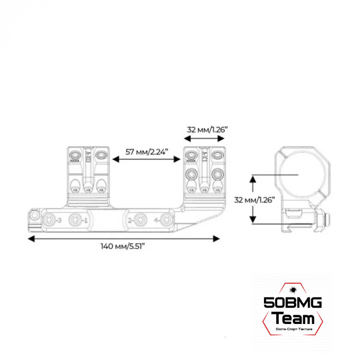 Кронштейн Spuhr SP-4026 кольца 34мм на Picatinny/Weaver (0 M.O.A.,H-32 мм)