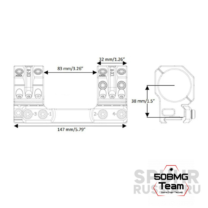 Кронштейн Spuhr SP-4803B, кольца 34 мм на Weaver, Picatinny (44,4 M.O.A.,H-38 мм)