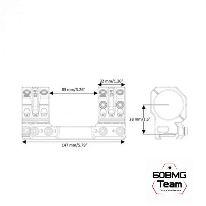 Кронштейн Spuhr SP-4803B, кольца 34 мм на Weaver, Picatinny (44,4 M.O.A.,H-38 мм)
