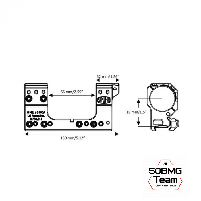 Кронштейн Spuhr SP-4902, кольца 34 мм на Weaver, Picatinny (30 M.O.A., H-38 мм)