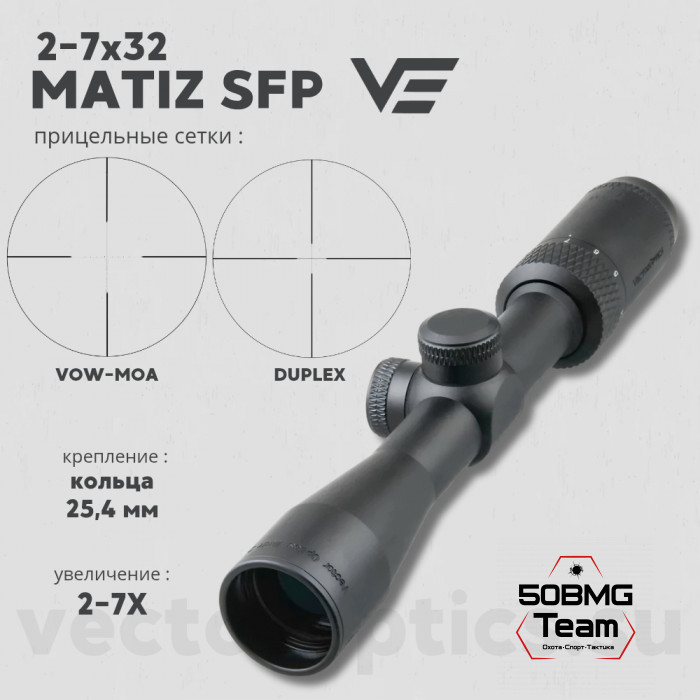 Оптический прицел Vector Optics Matiz 2-7x32 SFP MOA кольца 25,4мм