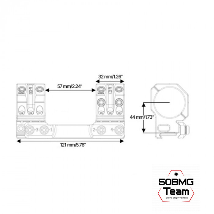 Кронштейн Spuhr SP-41808, кольца 34 мм на Weaver, Picatinny (18Mil/61,8M.O.A.,H-44 мм)