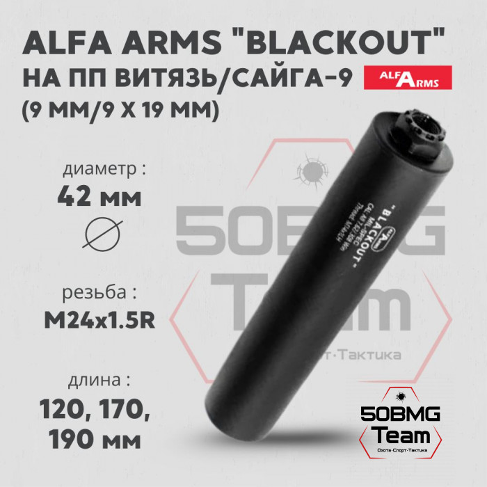 Газоразгруженный ДТКП закрытого типа Alfa Arms на ПП Витязь/Сайга-9, кал. 9х19 мм (М24х1,5R)