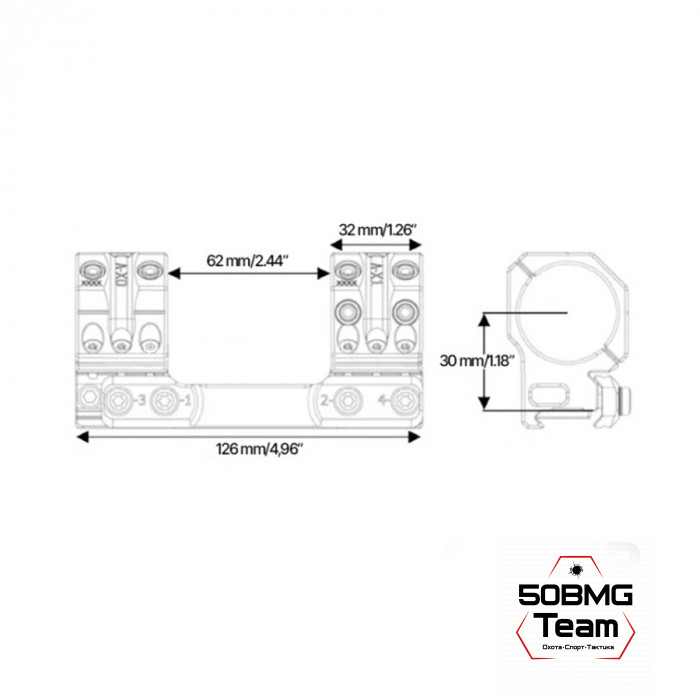 Кронштейн Spuhr SP-7601, кольца 40 мм на Weaver, Picatinny (6Mil/20,6M.O.A.,H-30 мм)