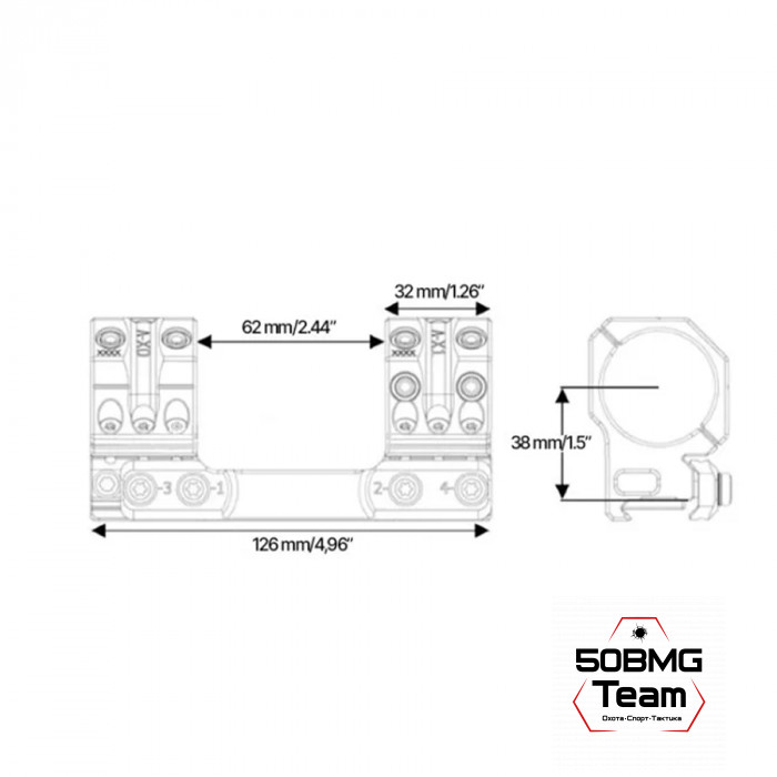 Кронштейн Spuhr SP-7602, кольца 40 мм на Weaver, Picatinny (6Mil/20,6 M.O.A.,H-38 мм)