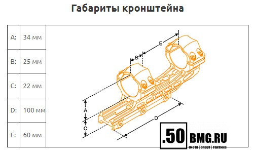 AIR42250 Небыстросъемный кронштейн Leapers UTG ACCU-SYNC кольца 34мм на Weaver/Picatinny KR=50мм ВН=18мм