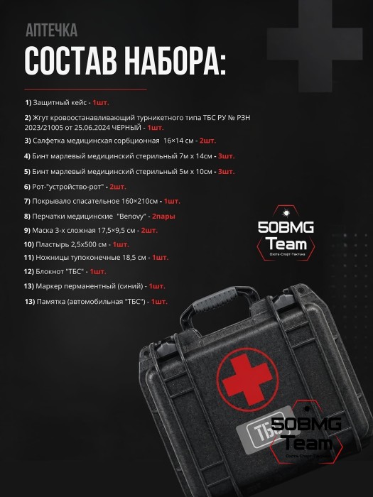 Базовая автомобильная аптечка ТБС согласно приказу № 260н - ГОСТ (Противоударный и влагозащищённый кейс)