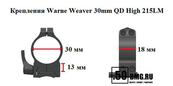 Кольца Warne QD на Weaver для 30 мм прицелов, высокие (215LM)