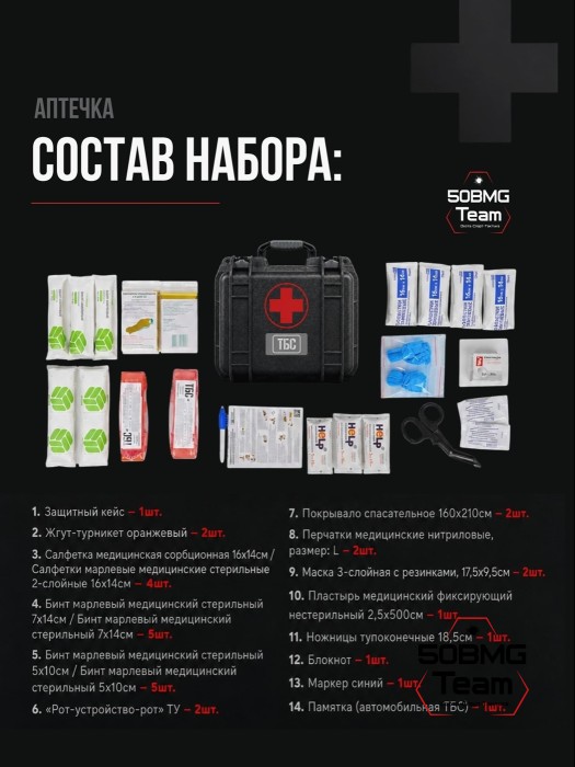 Расширенная автомобильная аптечка ТБС согласно приказу № 260н - ГОСТ (Противоударный и влагозащищённый кейс)
