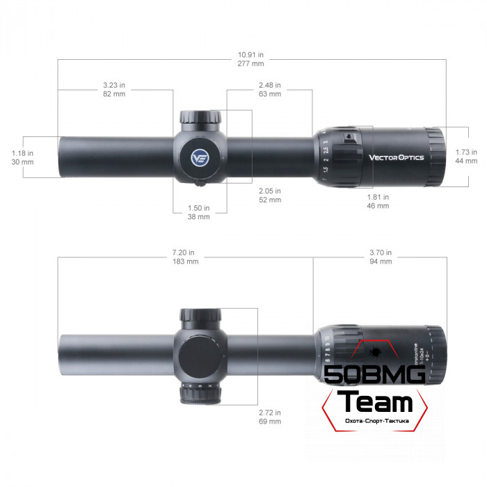 Оптический прицел Vector Optics Constantine 1-10x24 SFP Fiber кольца 30мм