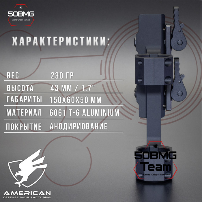 Быстросъемный моноблок на Picatinny American Defense Recon-M-30-STD, кольца 30 мм с выносом