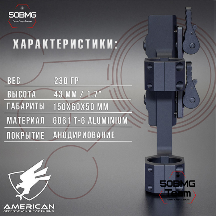 Быстросъемный моноблок на Picatinny American Defense Recon-M-30-STD, кольца 30 мм с выносом