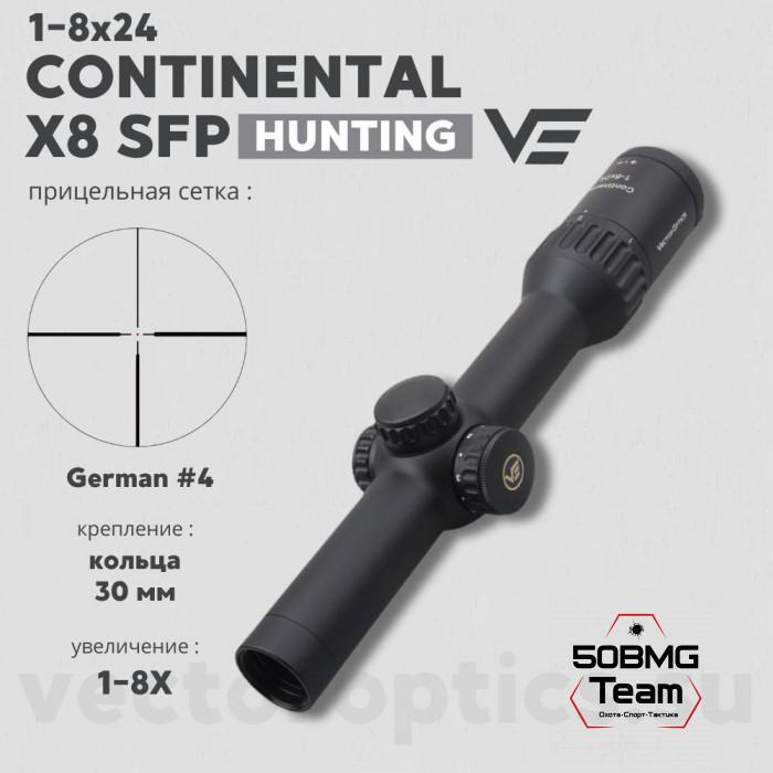 Оптический прицел Vector Optics Continental Hunting X8 1-8x24 SFP ED кольца 30мм