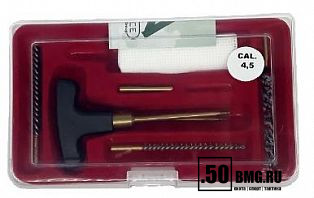 Набор для чистки NIMAR пистолетный, калибр 4,5 мм, в пластиковой коробке, шомпол металлический из 2 частей, 3 ёршика, вишер, салфетки (220.04.5)