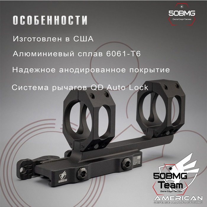 Быстросъемный моноблок на Picatinny American Defense Recon-M-34-TAC, кольца 34 мм с выносом