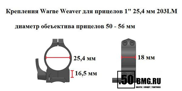 Кольца Warne QD на Weaver для 25,4 мм прицелов, экстра-высокие (203LM)